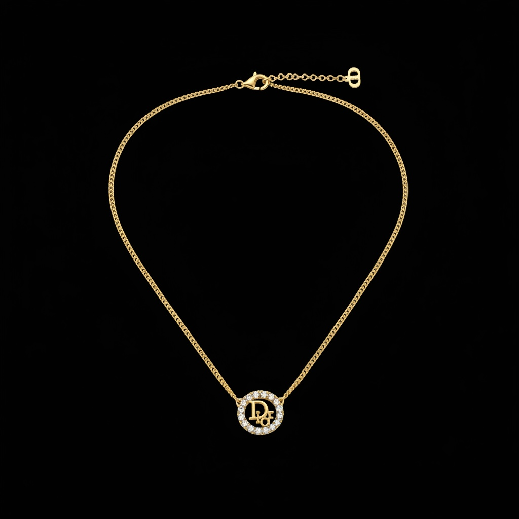 Christian Dior Gold pendant necklace with Rhinestone