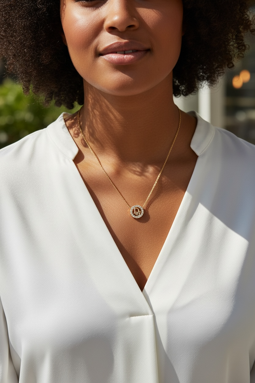 Christian Dior Gold pendant necklace with Rhinestone