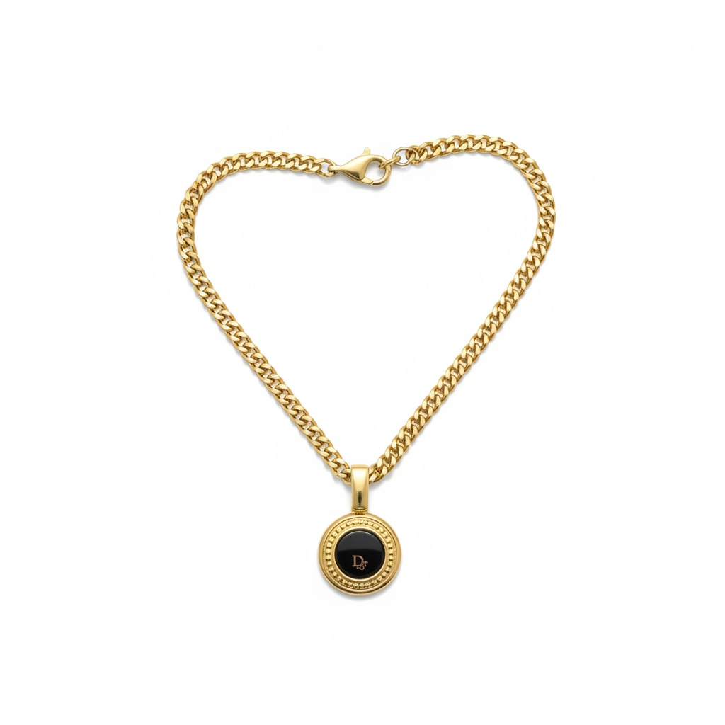 Christian Dior Logo Necklace Gold x Black  Women