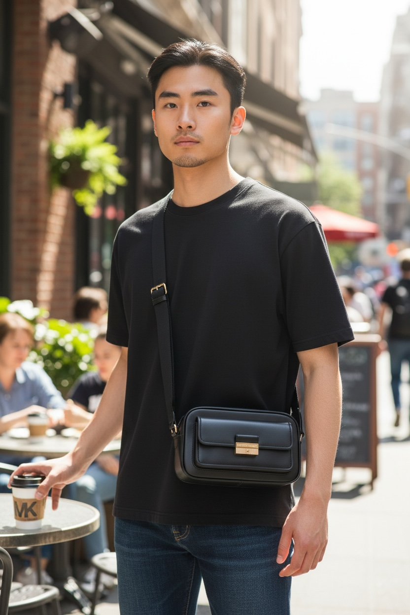 Michael Kors Bradshaw Black leather camera bag