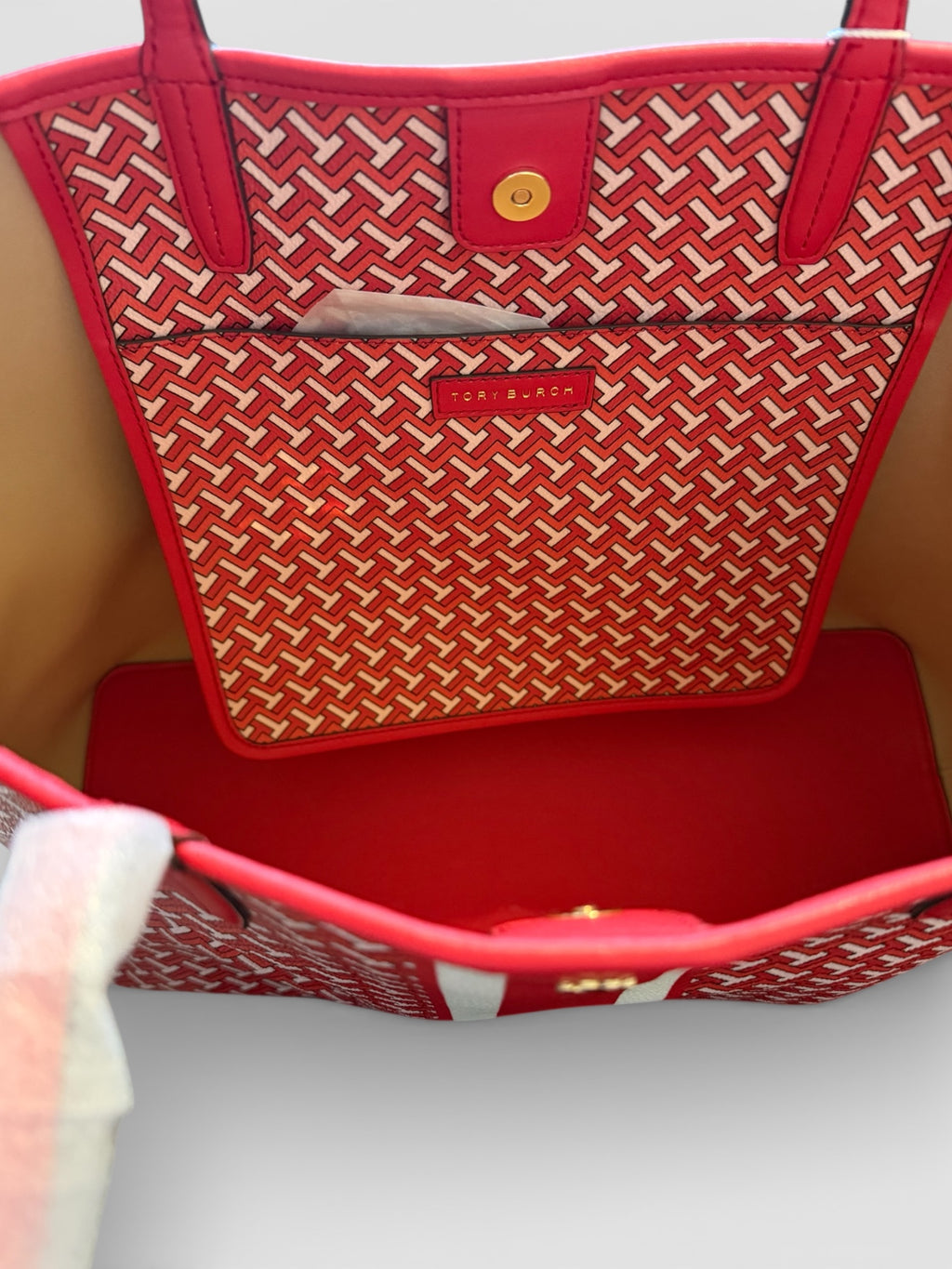 Tory Burch Tile T Link Tote Color Red Tzag Allover OS