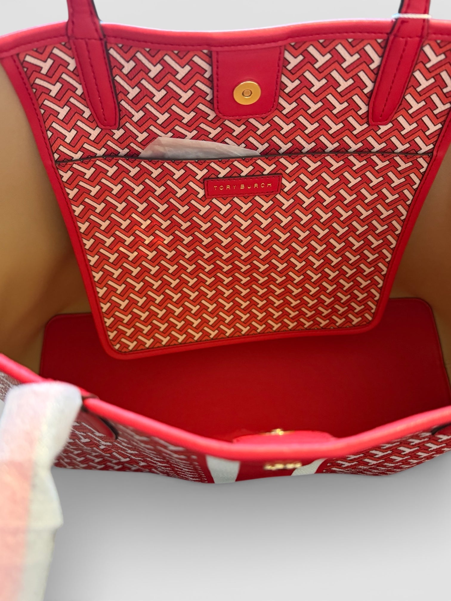 Tory Burch Tile T Link Tote Color Red Tzag Allover OS